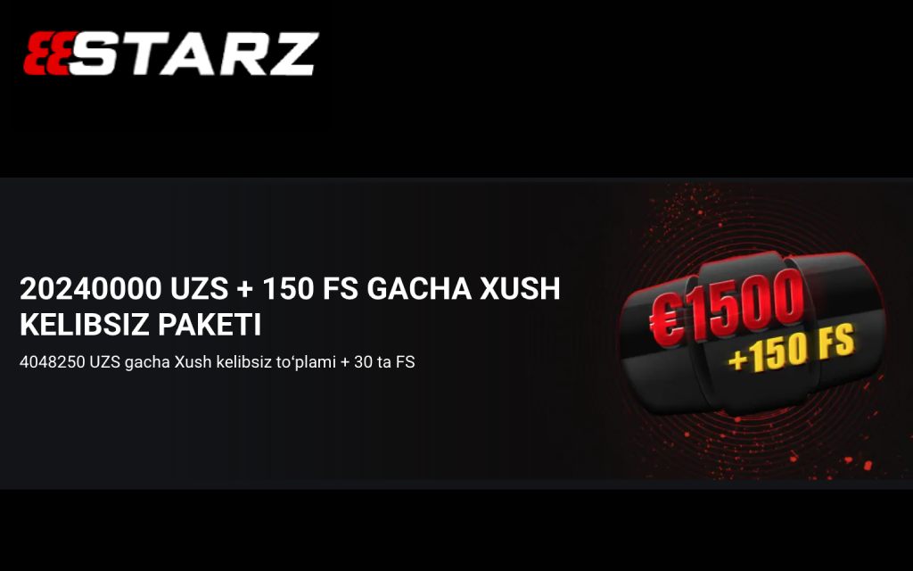 888starz 20 240 000 UZS + 150 FS xush kelibsiz paketi
