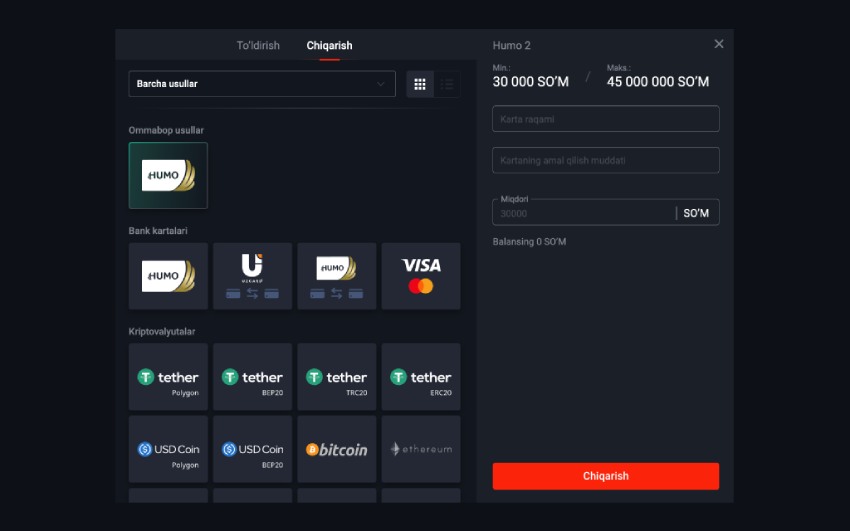 Pin-up mablag’larni chiqarish usullari