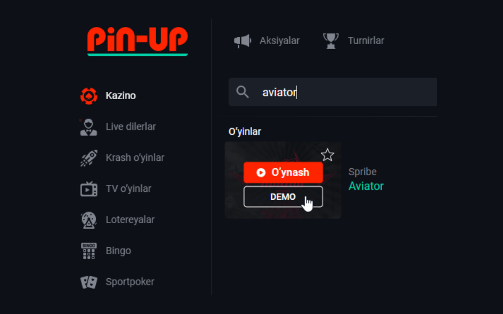 Aviator pin-up demo versiyasi