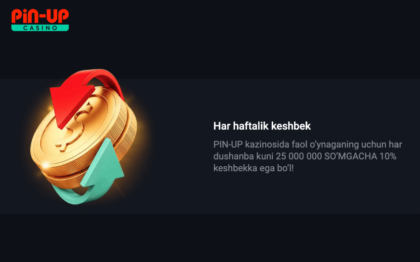 Pinup haftalik cashback 10%